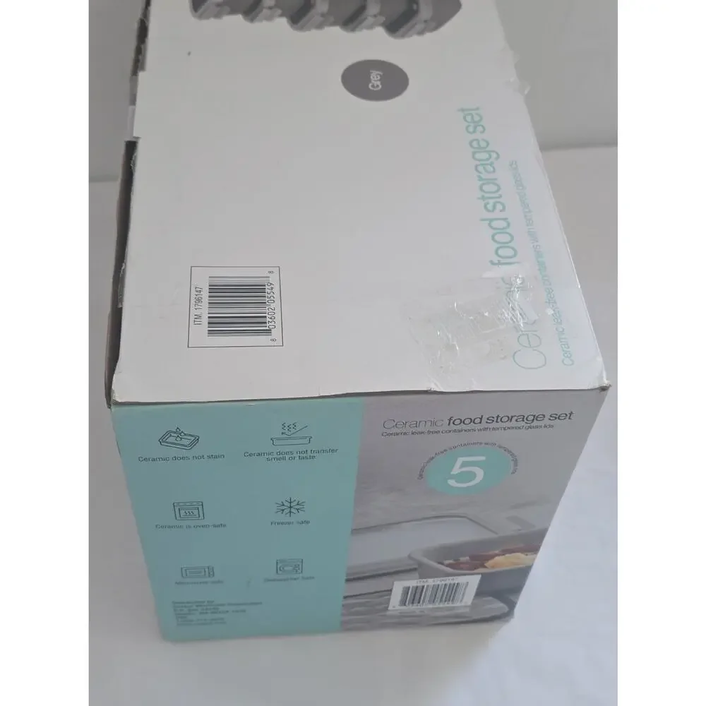 Safdie & Co 10-Piece Ceramic Food Storage Set Gray Glass Lids Open Box NEW